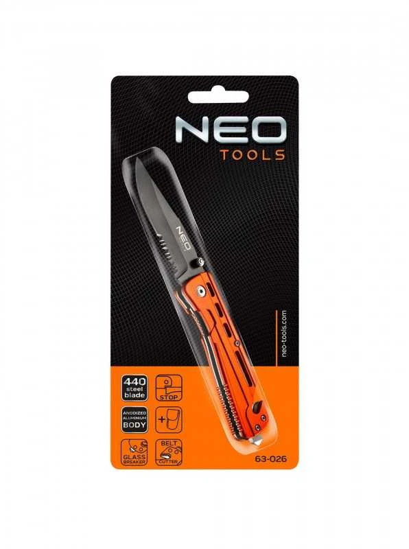 Sulankstomas peilis NEO 63-026 su diržo pjovimo funkcija