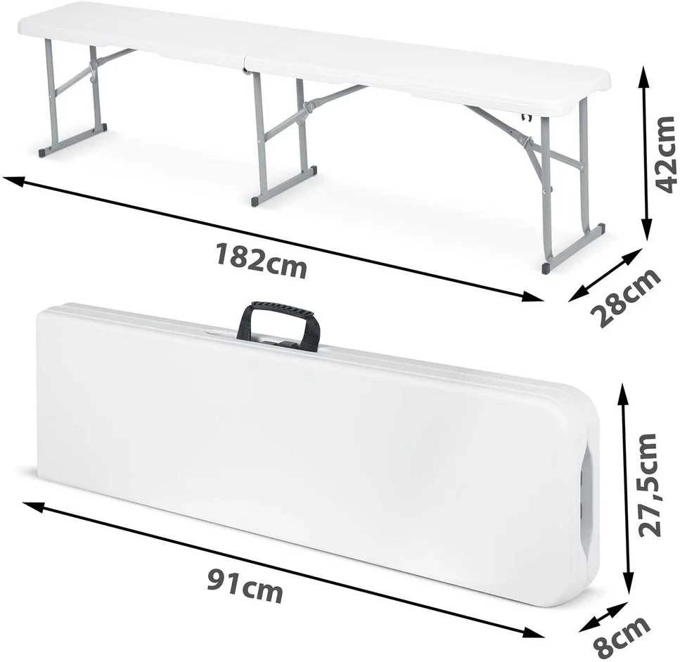 Sulankstomas sodo suolas maitinimo reikmėms, 180 cm, baltas, „Plonos“