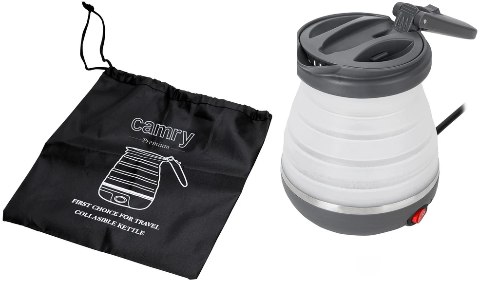 Adler Sulankstomas turistinis virdulys, silikonas, 0,6 l, 750 W, komplekte dėklas, Camry CR 1374