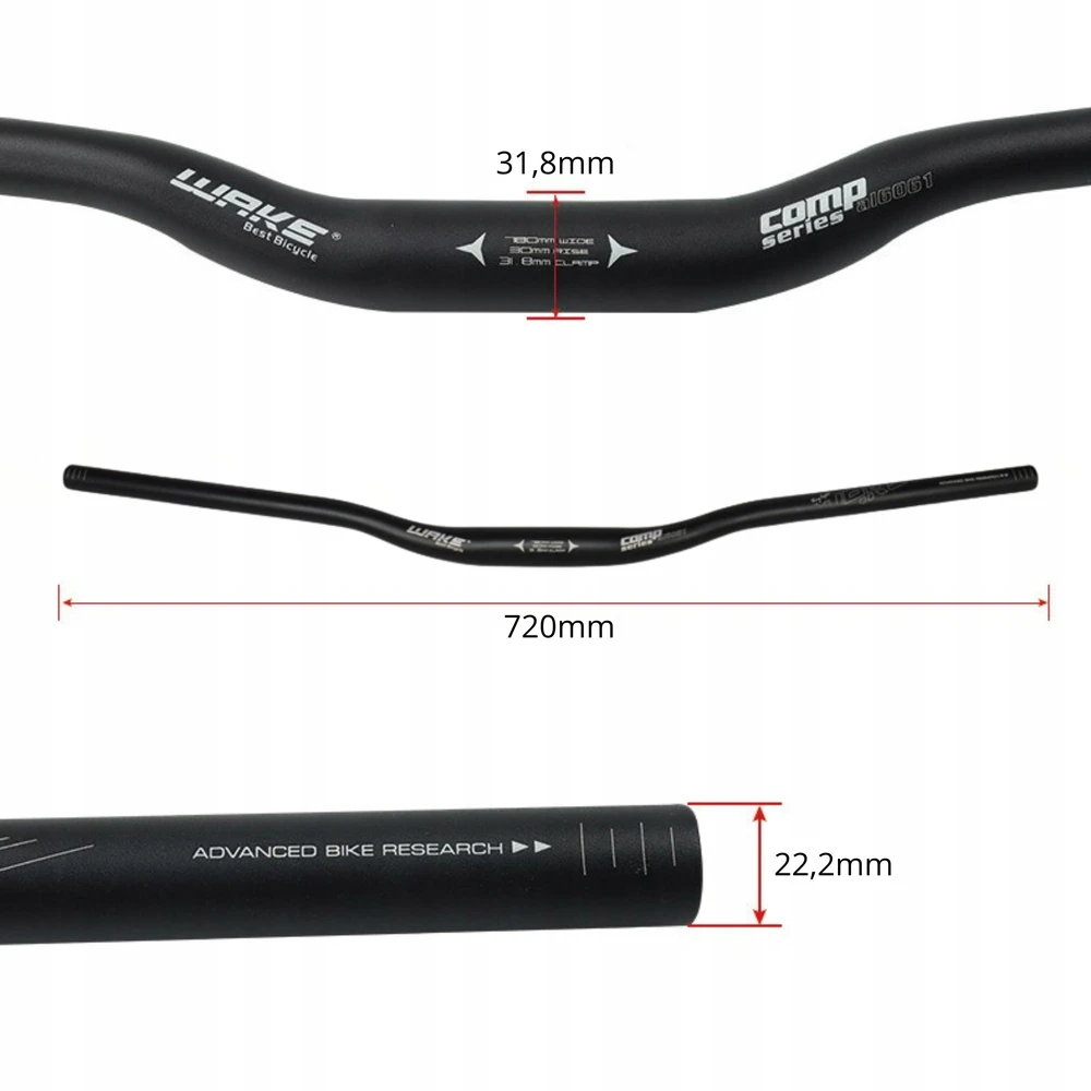 SUlenkta DVIRAČIO RANKA DVIRAČIO JUODAM ALUMINIO WAKE 720mm / 31,8mm