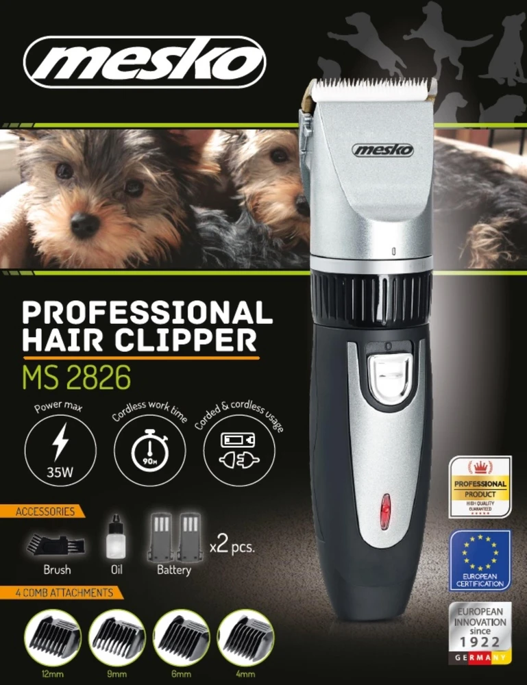 Mesko | Hair clipper for pets | MS 2826 | Corded/ Cordless | Juodas/Sidabrinis