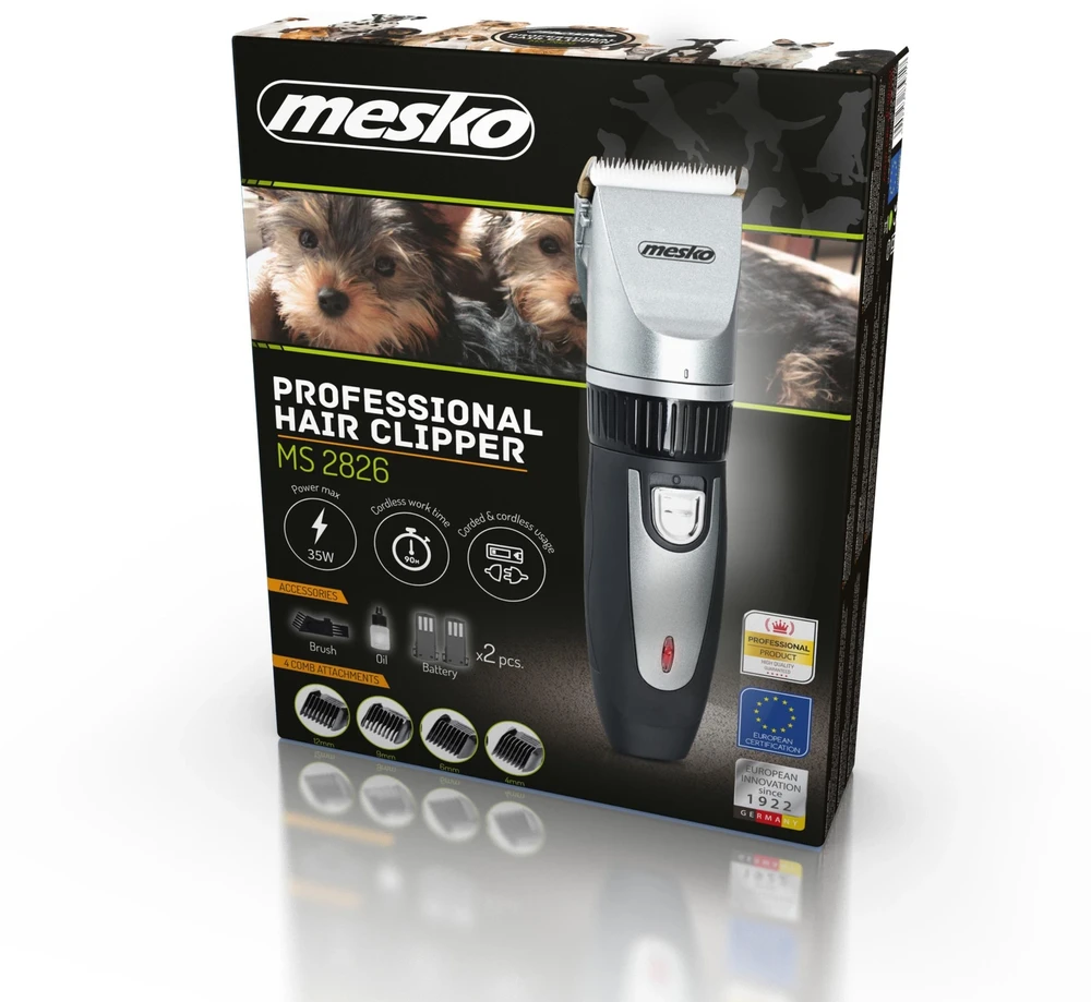 Mesko | Hair clipper for pets | MS 2826 | Corded/ Cordless | Juodas/Sidabrinis