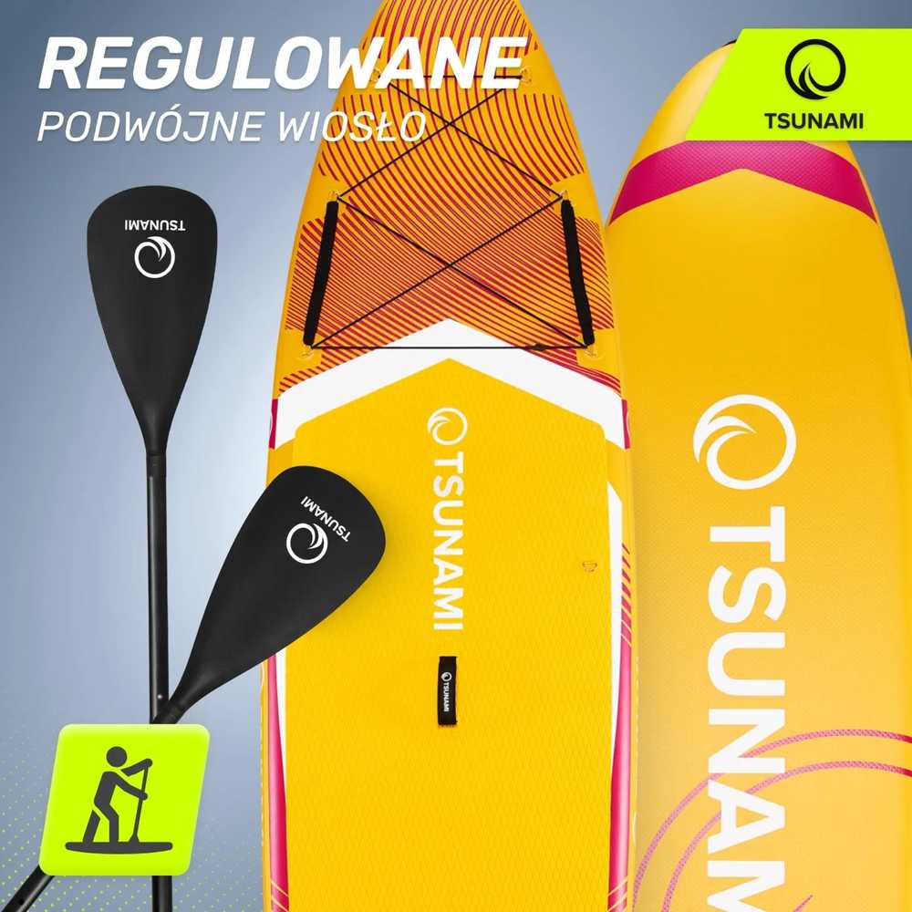 Pripučiama irklentė, vandens sportui, su reguliuojamu irklu, geltona, 350 cm