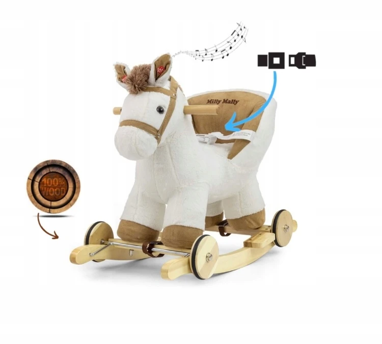 Milly Mally Polly baltas supamas arkliukas su melodija ir ratukais