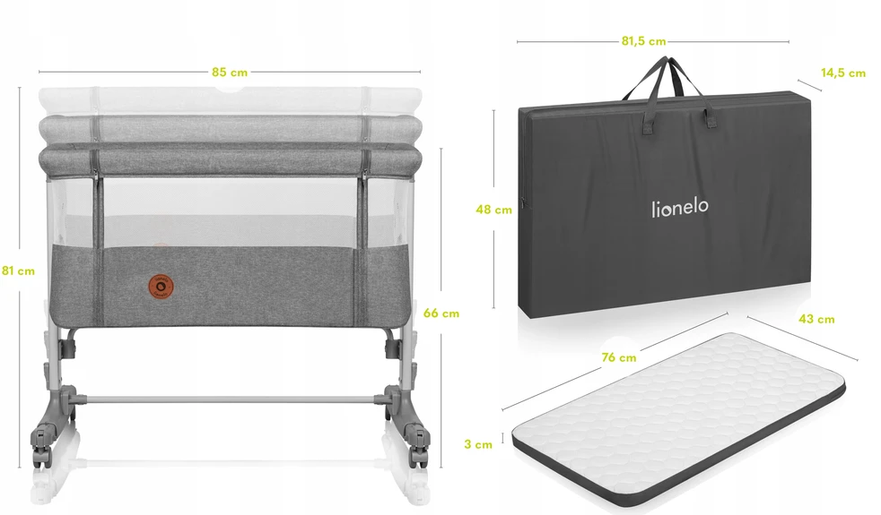 Supamoji lovelė, lovelė prie lovos ir laisvai stovinti lovelė 3 viename, iki 9kg, AURORA, smėlio spalvos, Lionelo