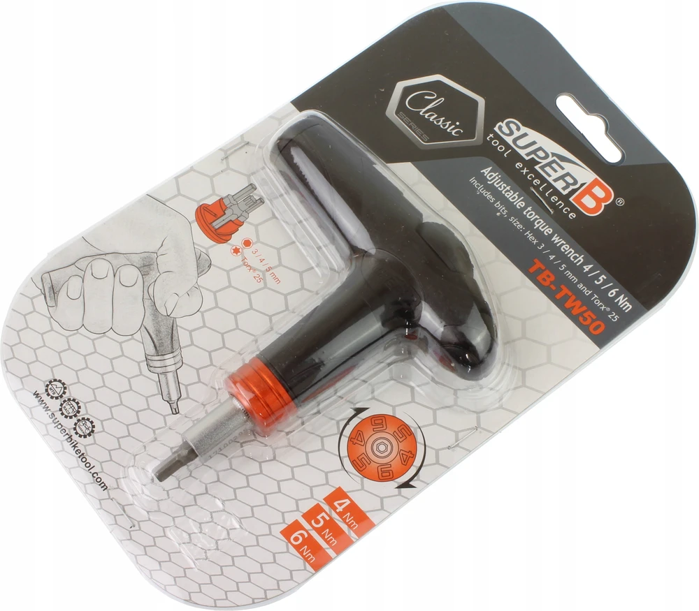 Super B Dinamometrinė raktas dvirčiui - SUPERB - TB-TW50 - 3-4-5 mm - Juoda - Plastikas