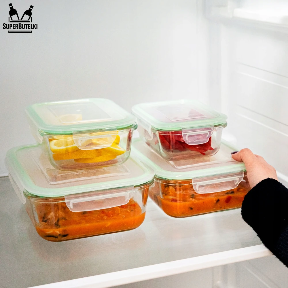 Superbutelki LUNCHBOX 630 ml STIKLINIS TAKAS, atsparus karščiui, tinkamas naudoti mikrobangų krosnelėje