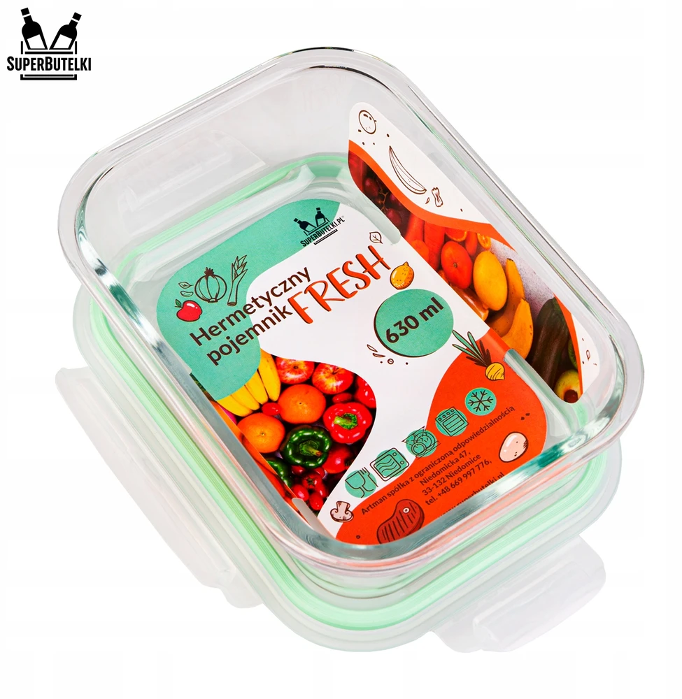 Superbutelki LUNCHBOX 630 ml STIKLINIS TAKAS, atsparus karščiui, tinkamas naudoti mikrobangų krosnelėje
