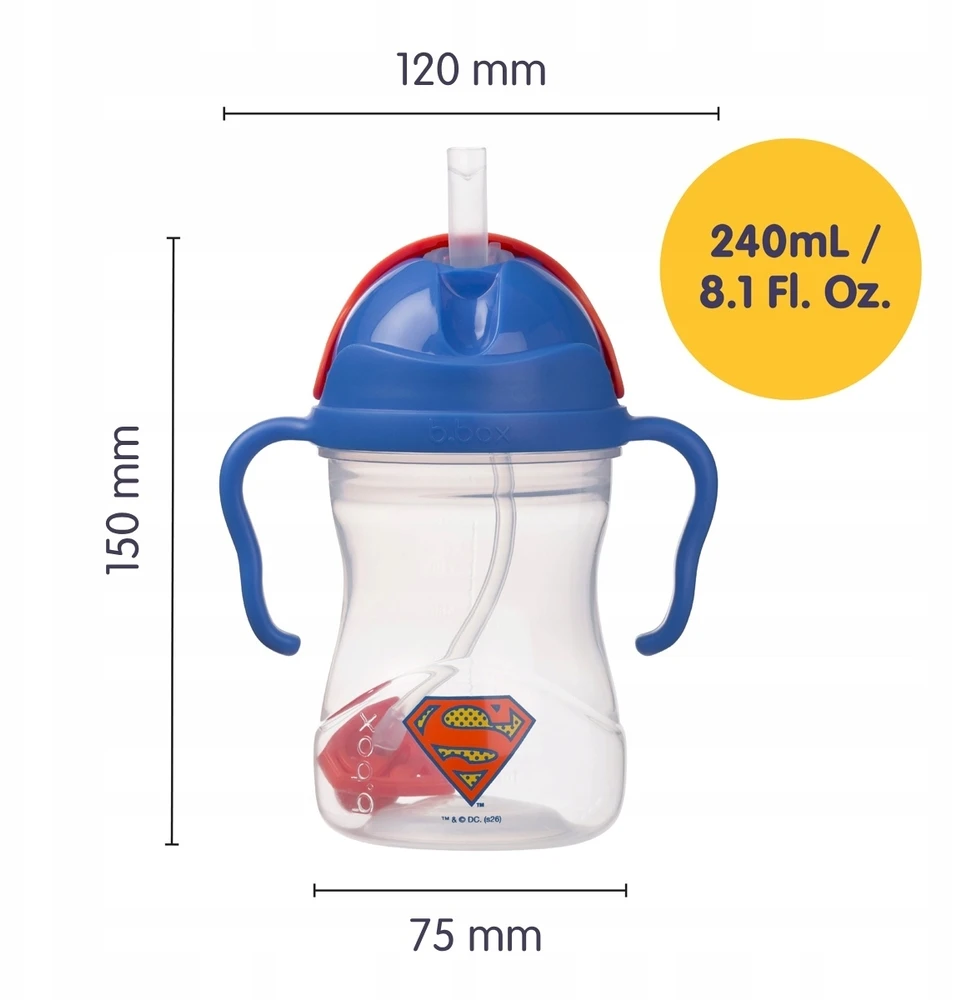 Superman b.box Vandens butelis su pasvertu šiaudeliu, 240 ml