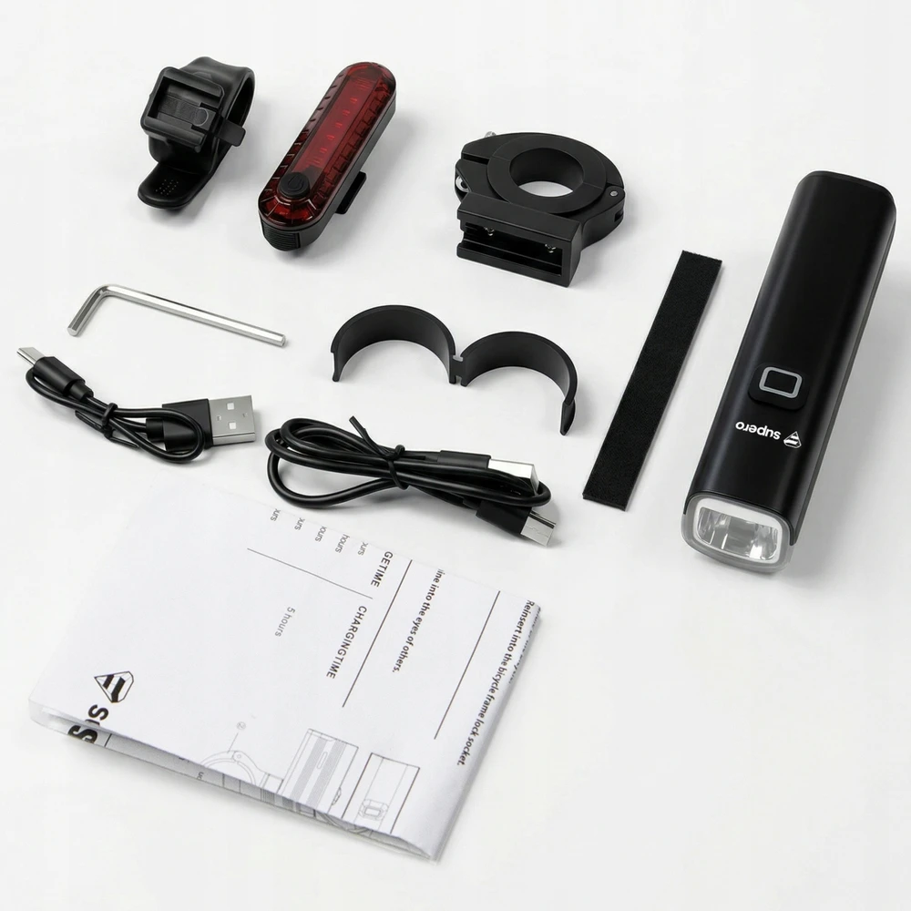 Supero Priekinis ir galinis dviračio žibintas naktiniam važiavimui 1000 lm USB-C IPX6 4800 mAh