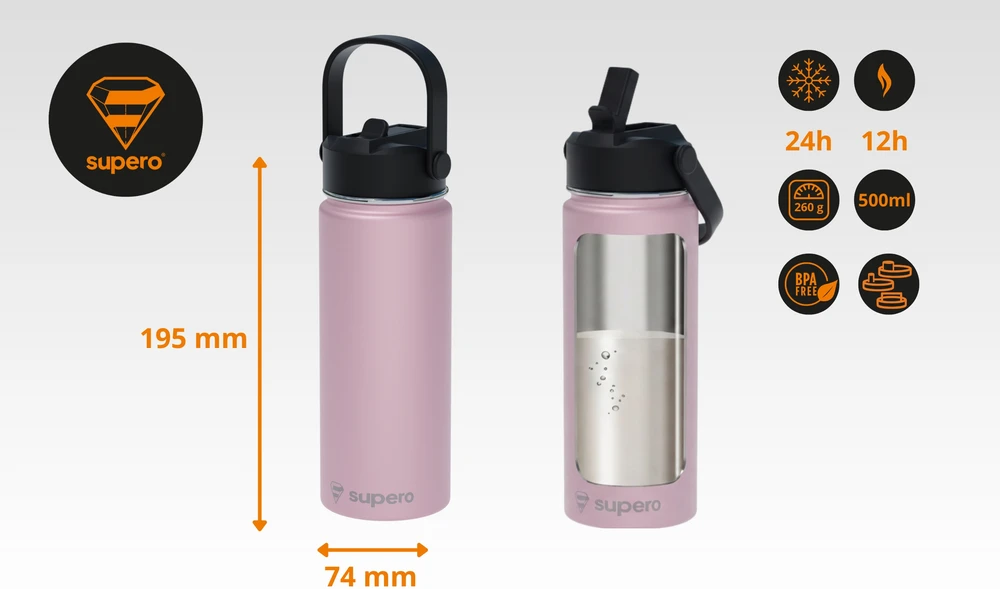 Supero Terminis dviračio butelis su rankena 500 ml metalinis dviračio butelis