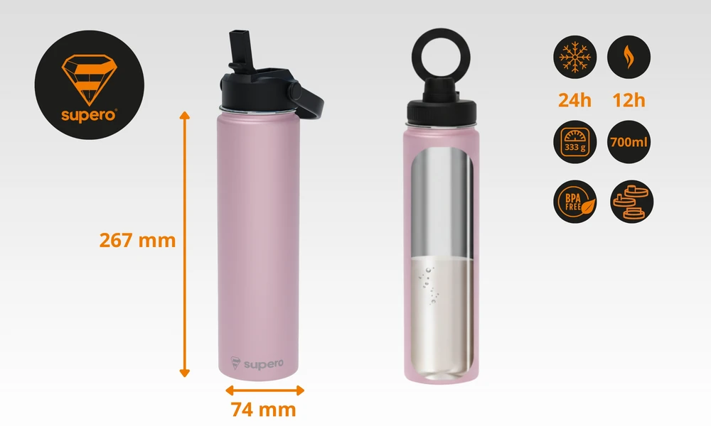 Supero Terminis dviračio butelis su rankena 700 ml metalinis dviračio butelis