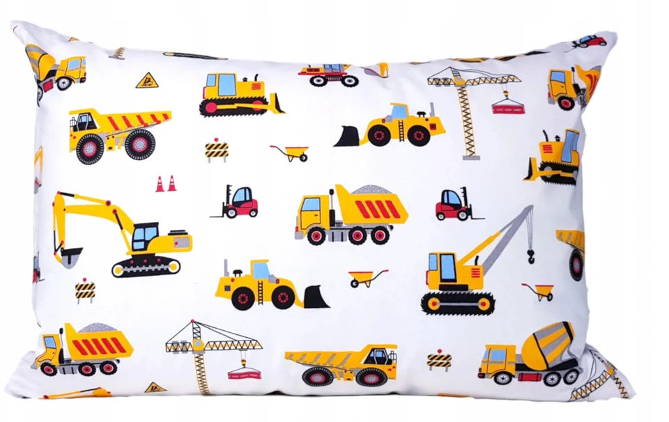 Supreme Style Pagalvės užvalkalas: ekskavatorius, kranas, mašinos, automobiliai, transporto priemonės, 40x60, balta medvilnė, vaikams