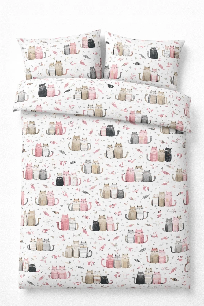 Supreme Style Patalynė 140X200 DLA DZIECKA kotki koty rodzina balta ir rožinė do przedszkola