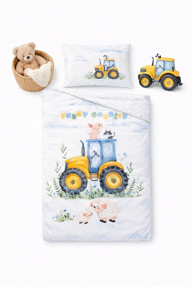 Supreme Style Patalynė 90x120 dziecięca do łóżeczka traktor wieś kotek owieczka