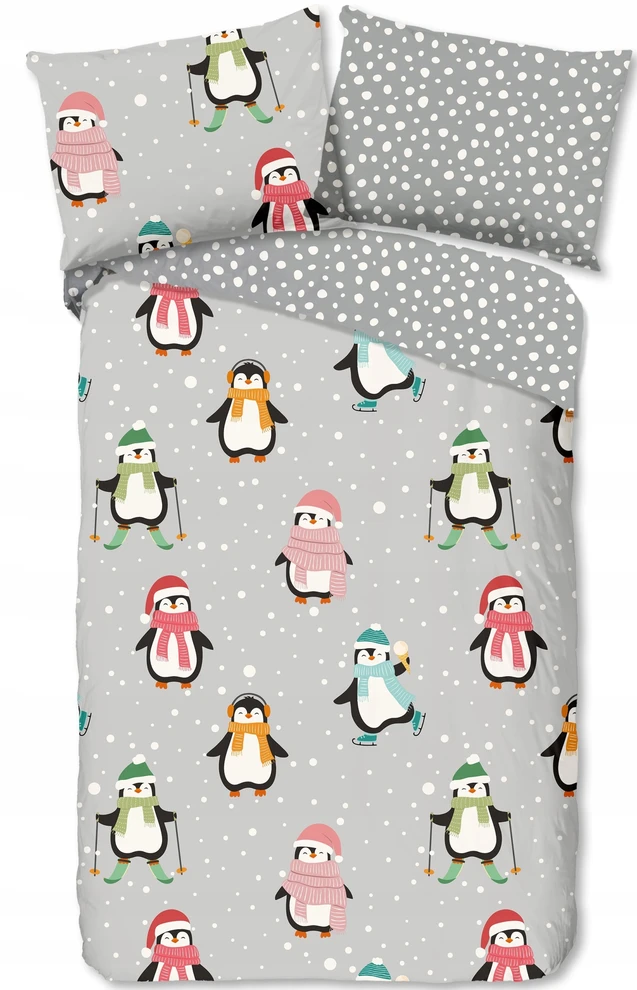 Supreme Style Patalynė flanelowa zimowa ciepła miła 140x200 PINGWINY pilka kolorowa