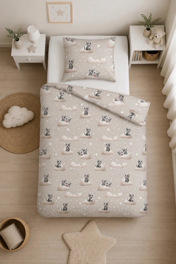 Patalynės komplektas Supreme Style Patalynė Kot Kotki Koty smėlio sp. 140x200 bawełniana dvipusė