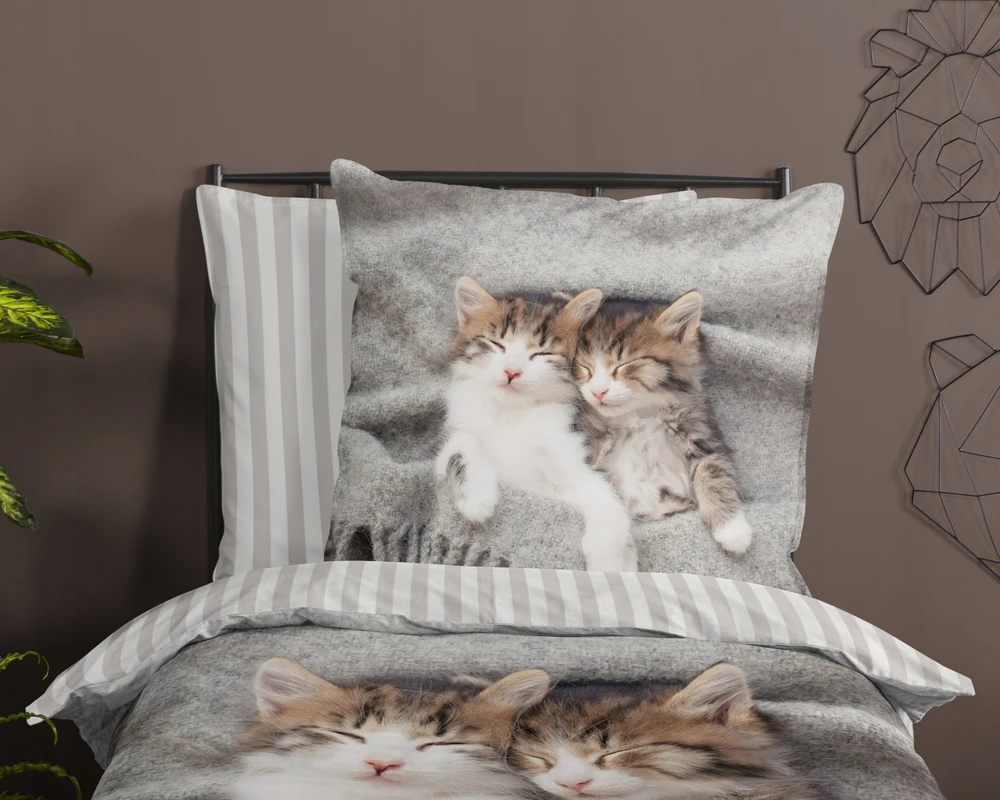 Patalynės komplektas Supreme Style Patalynė kotki koteczki koty pasy smėlio sp. 135x200 mikrofibra dla dziecka