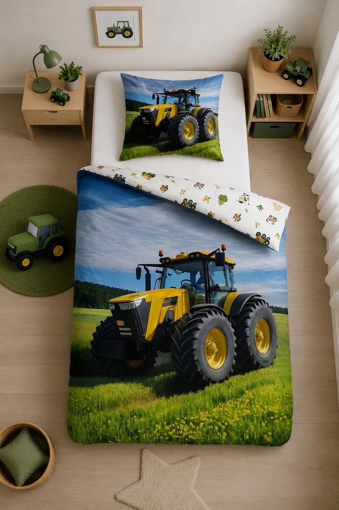 Patalynės komplektas Supreme Style Patalynė Traktor Kura Wieś Farma 140x200 ŚWIECĄCA In the Dark dvipusė