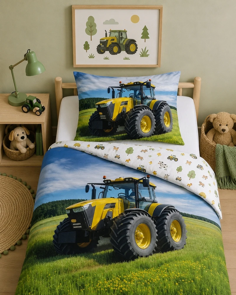 Patalynės komplektas Supreme Style Patalynė Traktor Kura Wieś Farma 140x200 ŚWIECĄCA In the Dark dvipusė
