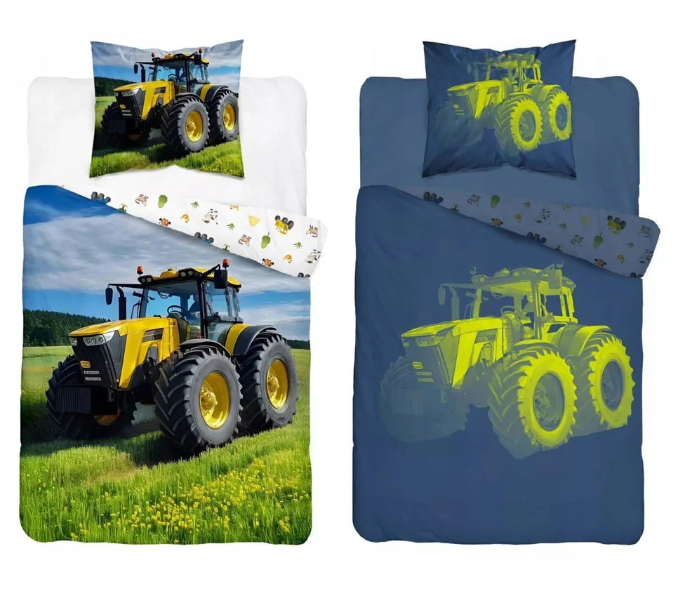 Patalynės komplektas Supreme Style Patalynė Traktor Kura Wieś Farma 140x200 ŚWIECĄCA In the Dark dvipusė