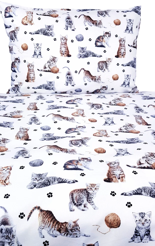 Patalynės komplektas Supreme Style Patalynė w kotki smėlio sp. pilka 160x200 koteczek włóczki łapki dla dziecka