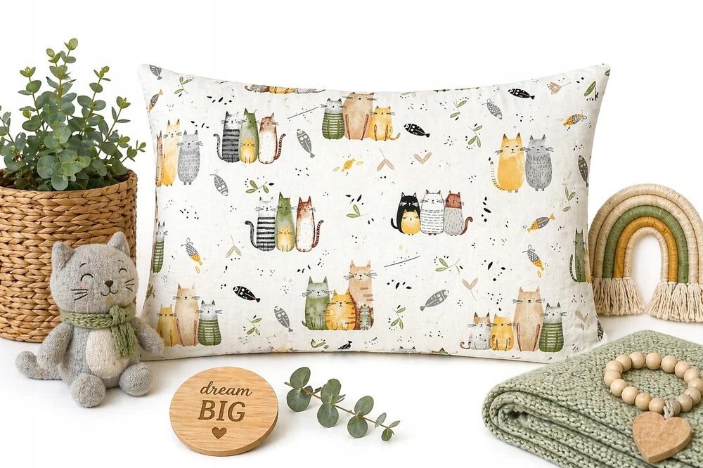 Supreme Style Užvalkalas dziecięca koty kotki urocza bawełniana 50x60 CATS MIAU pościelowa