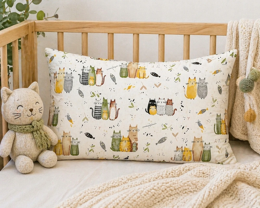 Supreme Style Užvalkalas dziecięca koty kotki urocza bawełniana 50x60 CATS MIAU pościelowa
