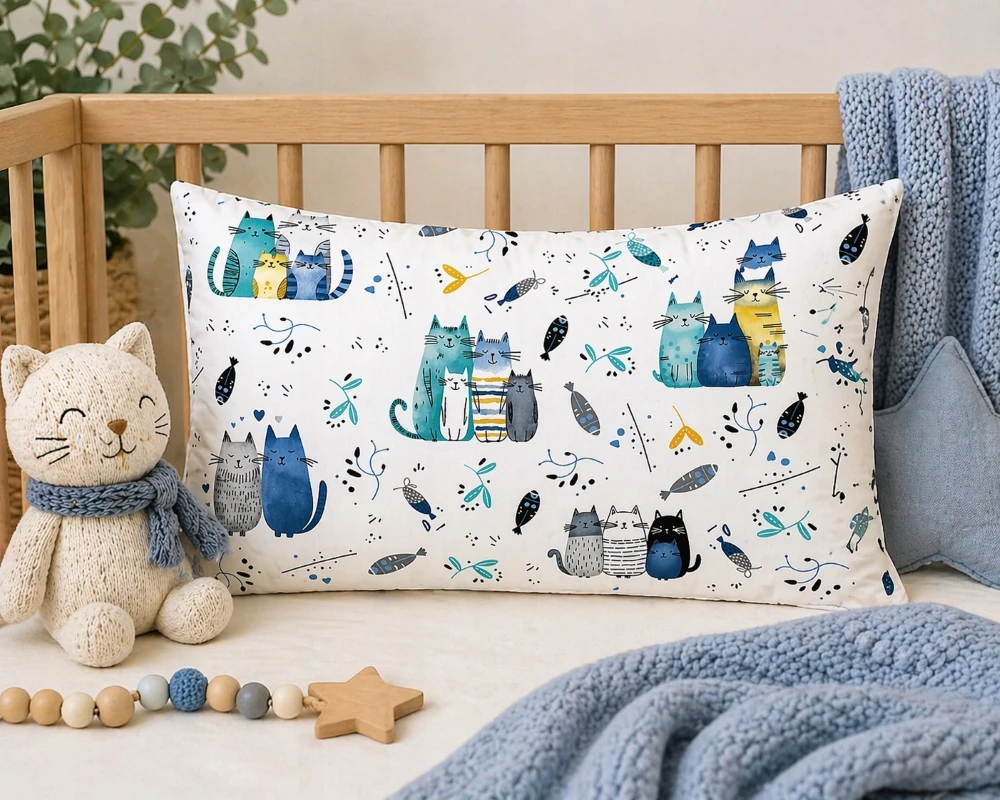 Supreme Style Užvalkalas kotki koty kocia rodzina bawełniana 50x60 dziecięca mėlyna