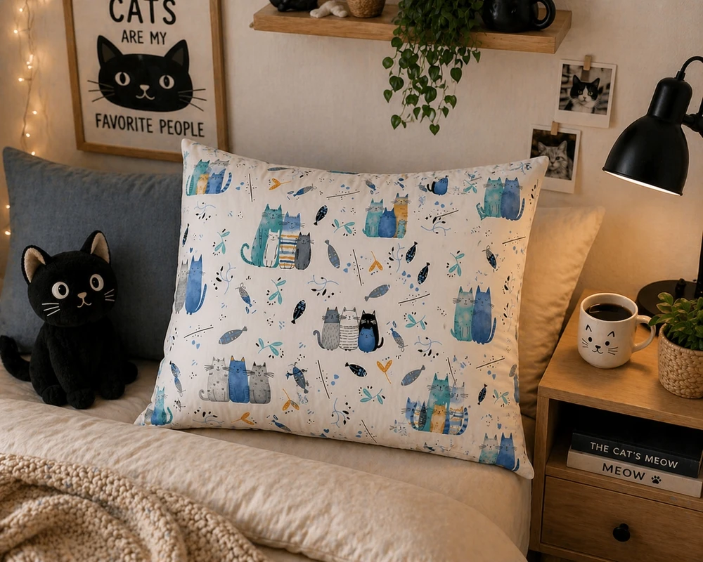 Supreme Style Užvalkalas kotki koty kocia rodzina bawełniana 70x80 dziecięca mėlyna