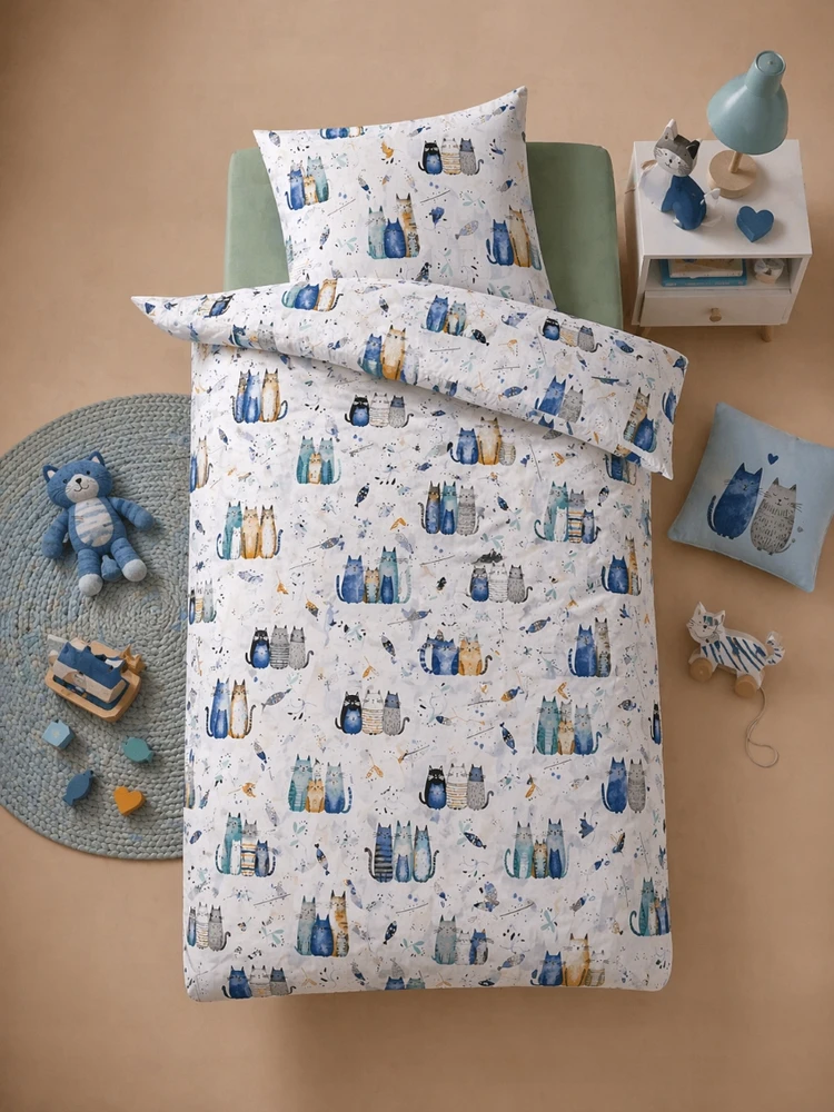 Supreme Style Užvalkalas kotki koty kocia rodzina bawełniana 70x80 dziecięca mėlyna