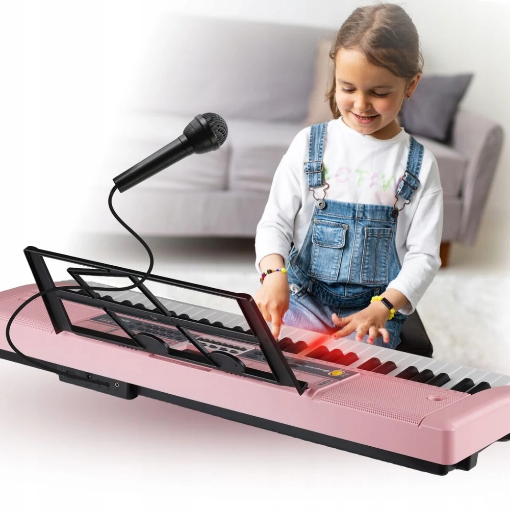Suprimo DIDELĖ KLAVIATŪRA ORGANINIS PIANO 61 KLAVIŠAS APŠVIETANTI LED KLAVIŠAI ROŽINIAI