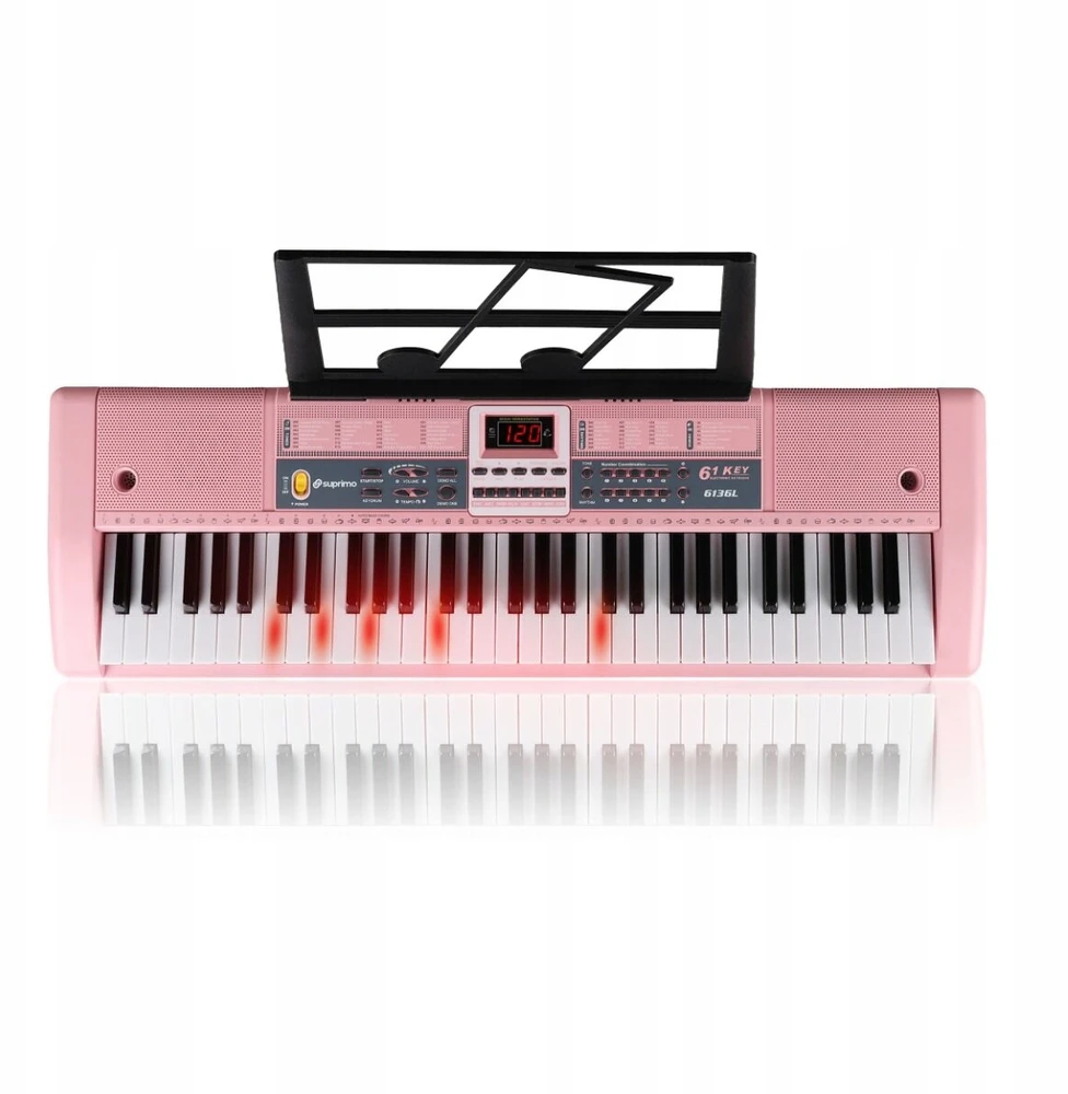 Suprimo DIDELĖ KLAVIATŪRA ORGANINIS PIANO 61 KLAVIŠAS APŠVIETANTI LED KLAVIŠAI ROŽINIAI