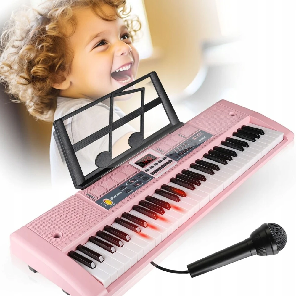 Suprimo DIDELĖ KLAVIATŪRA ORGANINIS PIANO 61 KLAVIŠAS APŠVIETANTI LED KLAVIŠAI ROŽINIAI