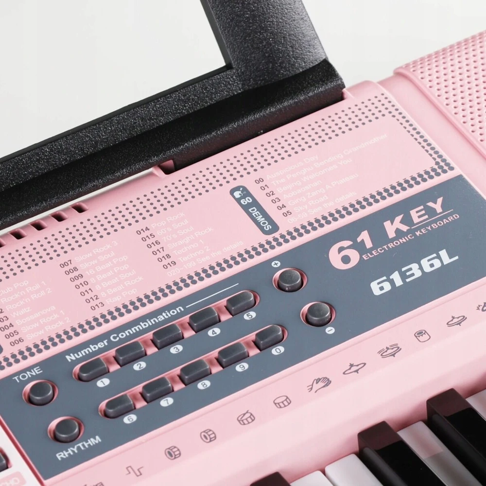 Suprimo DIDELĖ KLAVIATŪRA ORGANINIS PIANO 61 KLAVIŠAS APŠVIETANTI LED KLAVIŠAI ROŽINIAI