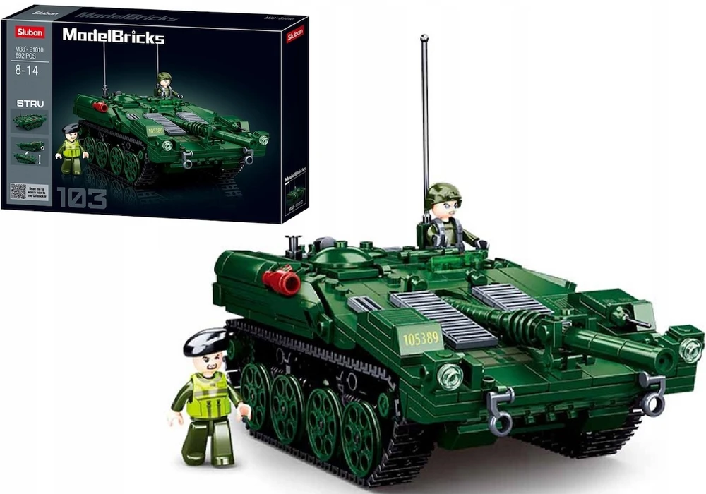 Švedijos tankas Strv 103 Klocki Sluban 692 el Model Bricks Army M38-B1010