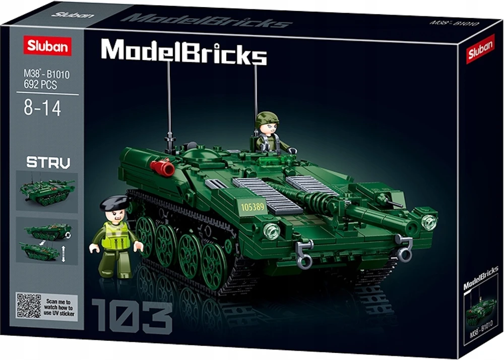 Švedijos tankas Strv 103 Klocki Sluban 692 el Model Bricks Army M38-B1010