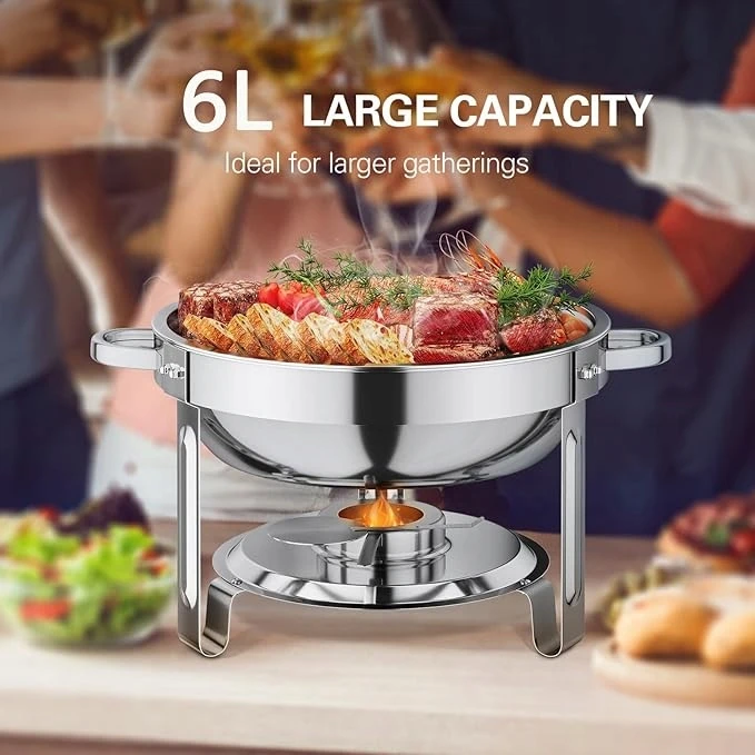 Švediškas stalas indams šildyti 6 l apvalus bain marie maisto šildytuvas