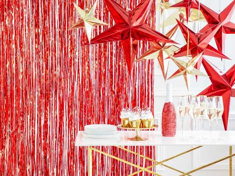 PartyDeco Folinė kutų užuolaida dekoracijoms, Spalva: Raudonas