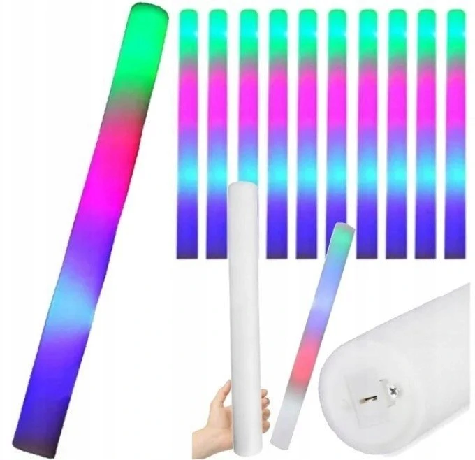 Šviesos kardas LED iš putplasčio, įvairiaspalvis, 47 cm, 10 vnt, 3 režimai