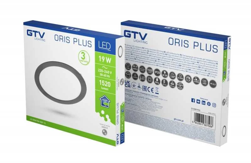 Šviestuvas LED GTV ORIS Potinkinis 19W 4000K Juodas