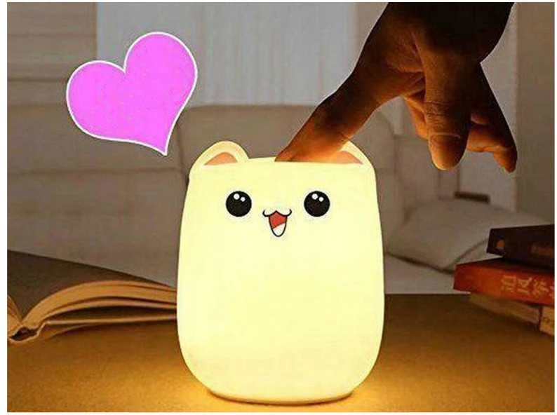 Naktinė lempa vaikams LED katinas RGB lietimui jautri