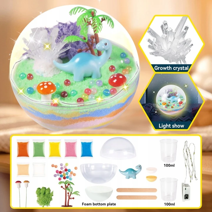 ŠVIETIMO MOKSLO RINKINYS LED KRISTOLŲ DINOZAURŲ VEISIMO DINO TERARIUM DIY DINO