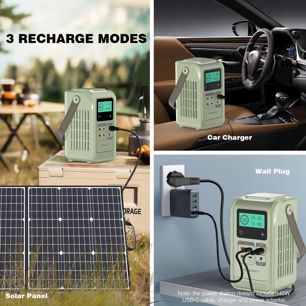 Swarey LiFePO4 elektrinė, 192 Wh saulės generatorius su 140 W greito įkrovimo prievadu
