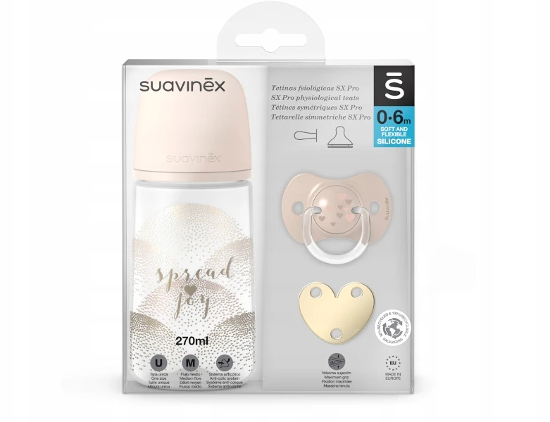 SX PRO ANTI-COLIC BUTELIŲ RINKINYS 270 ml čiulptuko čiulptuko segtukas SUAVINEX