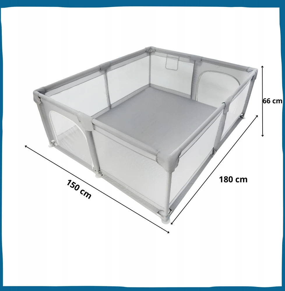 Szchara VAIKŲ RAŠYKLĖS 150X180 CM DRY POOL ŽAIDIMŲ AIKŠTELĖ PILKA + KAMULIAI + KREPŠELIS