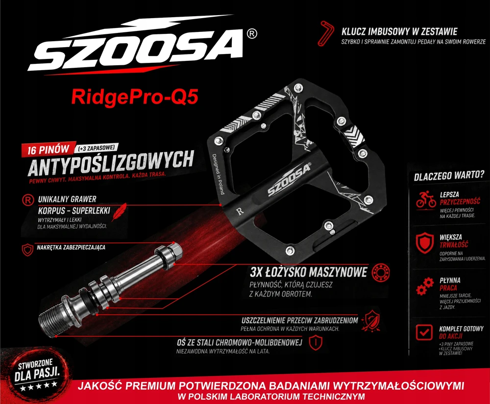 SZOOSA Lengvi MTB Enduro platformos pedalai, ALUMININIS, 3 solidūs DH Trail guoliai