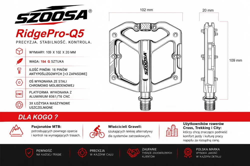 SZOOSA Lengvi MTB Enduro platformos pedalai, ALUMININIS, 3 solidūs DH Trail guoliai