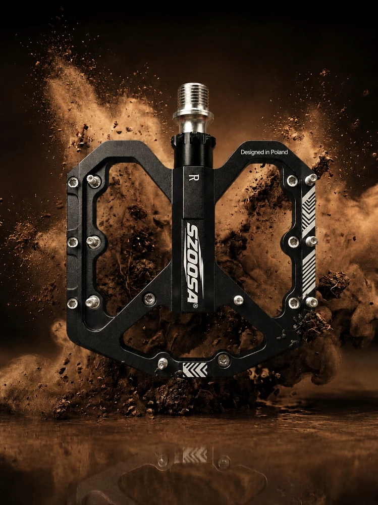 SZOOSA MTB platforminiai pedalai, aliuminis, lengvi, 3 GUOLIAI, žvyro enduro, Juodas