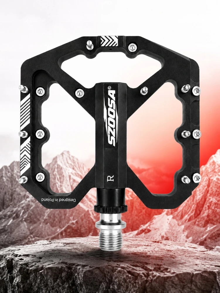 SZOOSA MTB platforminiai pedalai, aliuminis, lengvi, 3 GUOLIAI, žvyro enduro, Juodas